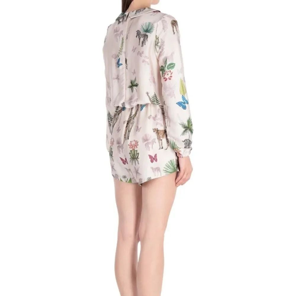 Berna Safari Printed Floral Animals Silk Romper Jumpsuit L - Picture 10 of 11